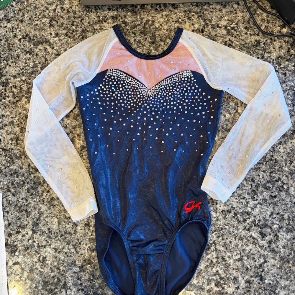 GK Navy and White Rhinestone Leotard